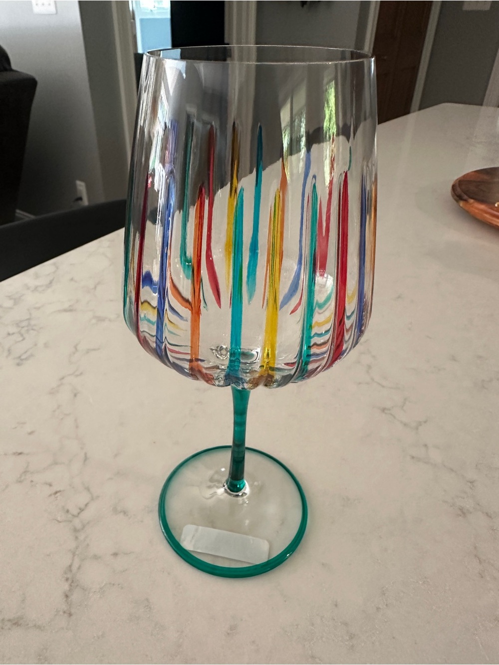 Hand-Blown Multicolor Stripe Wine Glass - Home Art